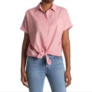 MADEWELL Pink Button Down Knot Front Top